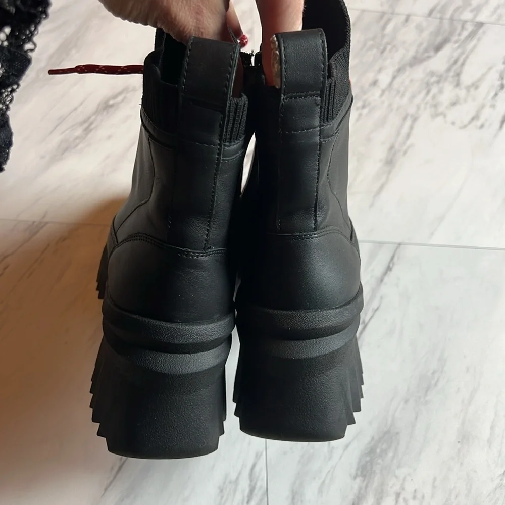 Nurture Whitney chunky boot waterproof red laces black heel shoe booties